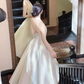 Fashion Halter V Neck Off White Satin A Line Long Wedding Guest Dress Formal Birthday Party Dress SP2013