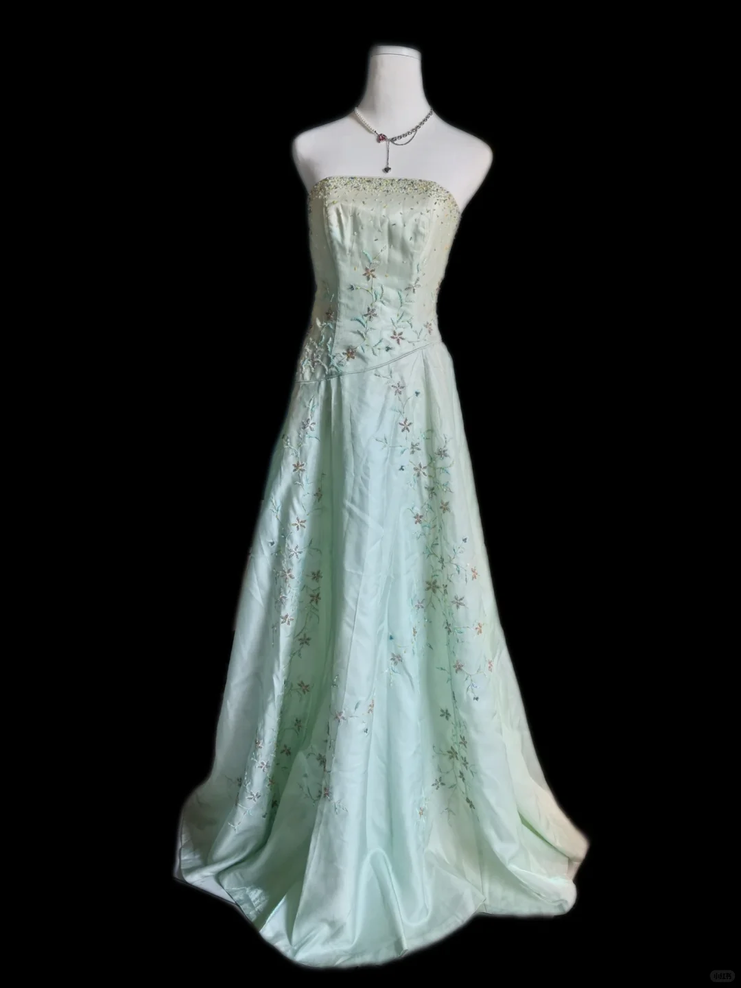 Pretty Mint Green Strapless Satin Beaded A Line Long Birthday Dress Party Dress SP2324