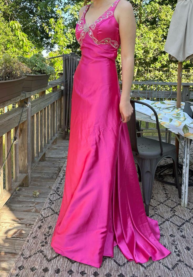 Elegant V Neck Satin Beaded Long Wedding Guest Dress Pink Long Evening Dress SP3765