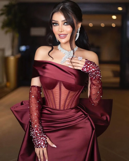 One Shoulder Mermaid Dresses with Beaded Gloves for Women Elegant Part Simplepromdress One Shoulder Mermaid Dresses with Beaded Gloves for Women Elegant Part Simplepromdress