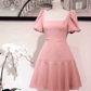 Retro Pink Square Neckline A-line Homecoming Dress  Y2887