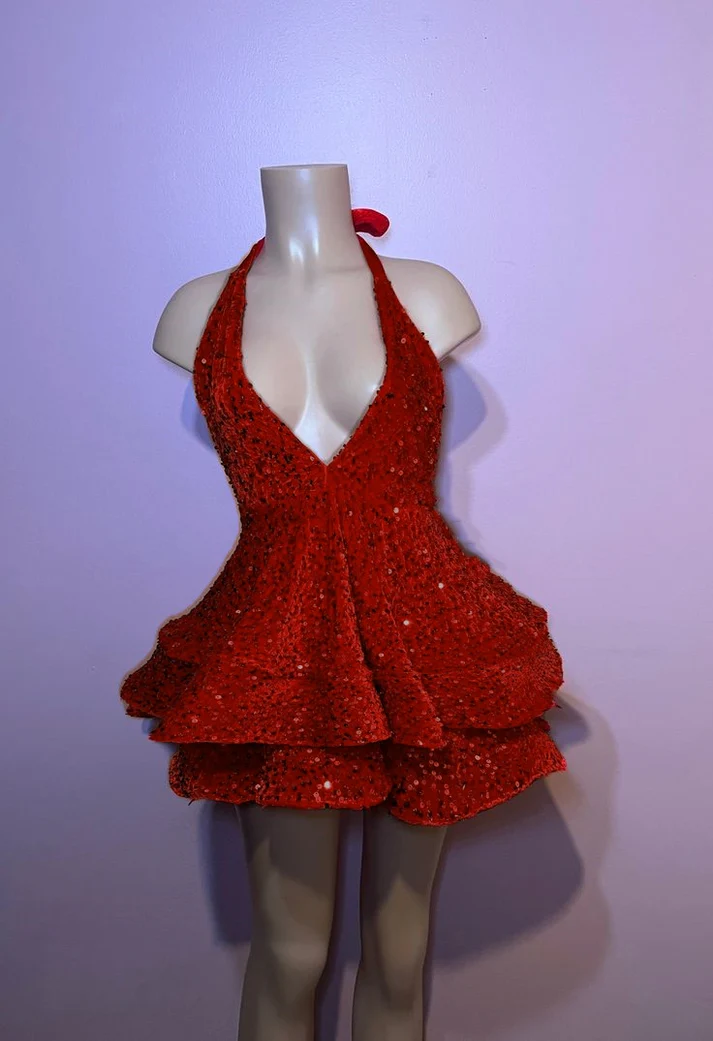 Red Sequin A-line Homecoming Dresses,Sparkly Sequin Cocktail Dresses Y4239