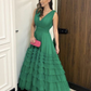 Green A-line V Neck Tulle Prom Dress,Green Formal Dress,Gala Dress Y6230