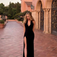Elegant Black Long Prom Dress With Split,Black Evening Dress Y4861