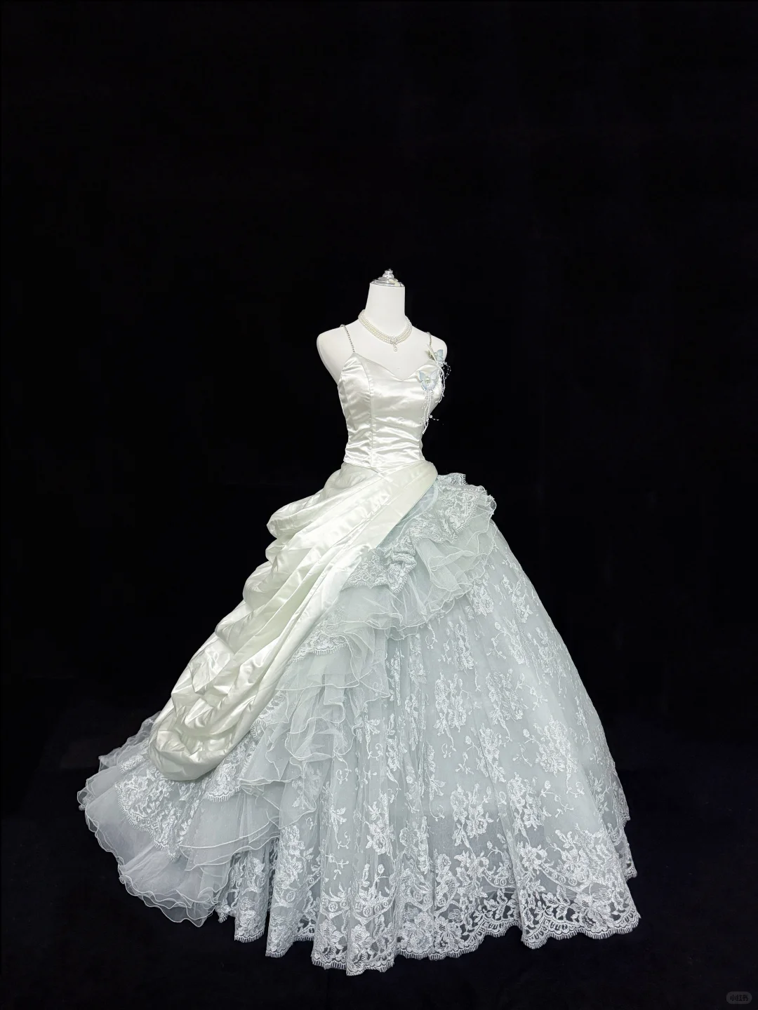 Pretty Spaghetti Straps Tulle Lace Satin Sweet 15 Dress Ice Blue Quinceanera Dress SP2214