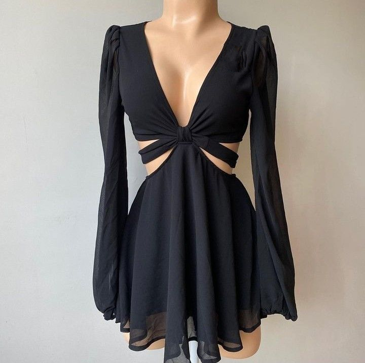 Black A-line Waist Cut-out Homecoming Dress,Black Cocktail Dress  Y4302