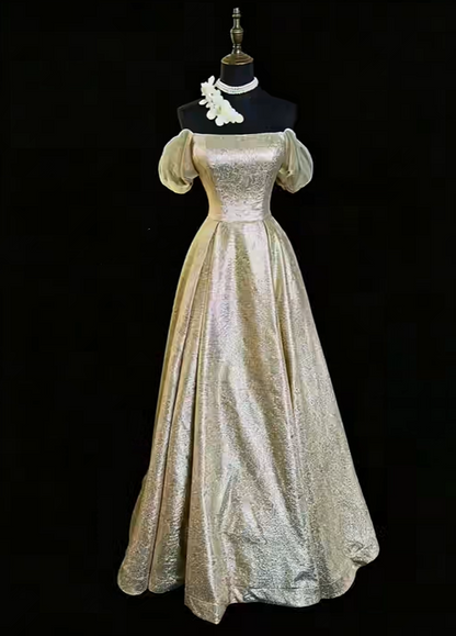 Gorgeous Gold Ball Gown Satin Sequin Long Party Dress Prom Dress SP2763