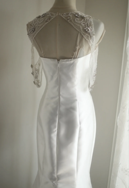 Charming Sleeveless Satin Beaded Mermaid Long Wedding Dress Formal Bridal Dress SP1241