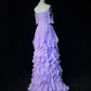 Classy Purple Off The Shoulder Chiffon Ruffle Long Evening Dress Formal 21th Birthday Outfits With Beads SP1969