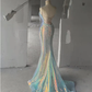 Sparkly Spaghetti Straps Sequins Mermaid V-neck Backless Long Prom Dresses Evening Dresses Y7804