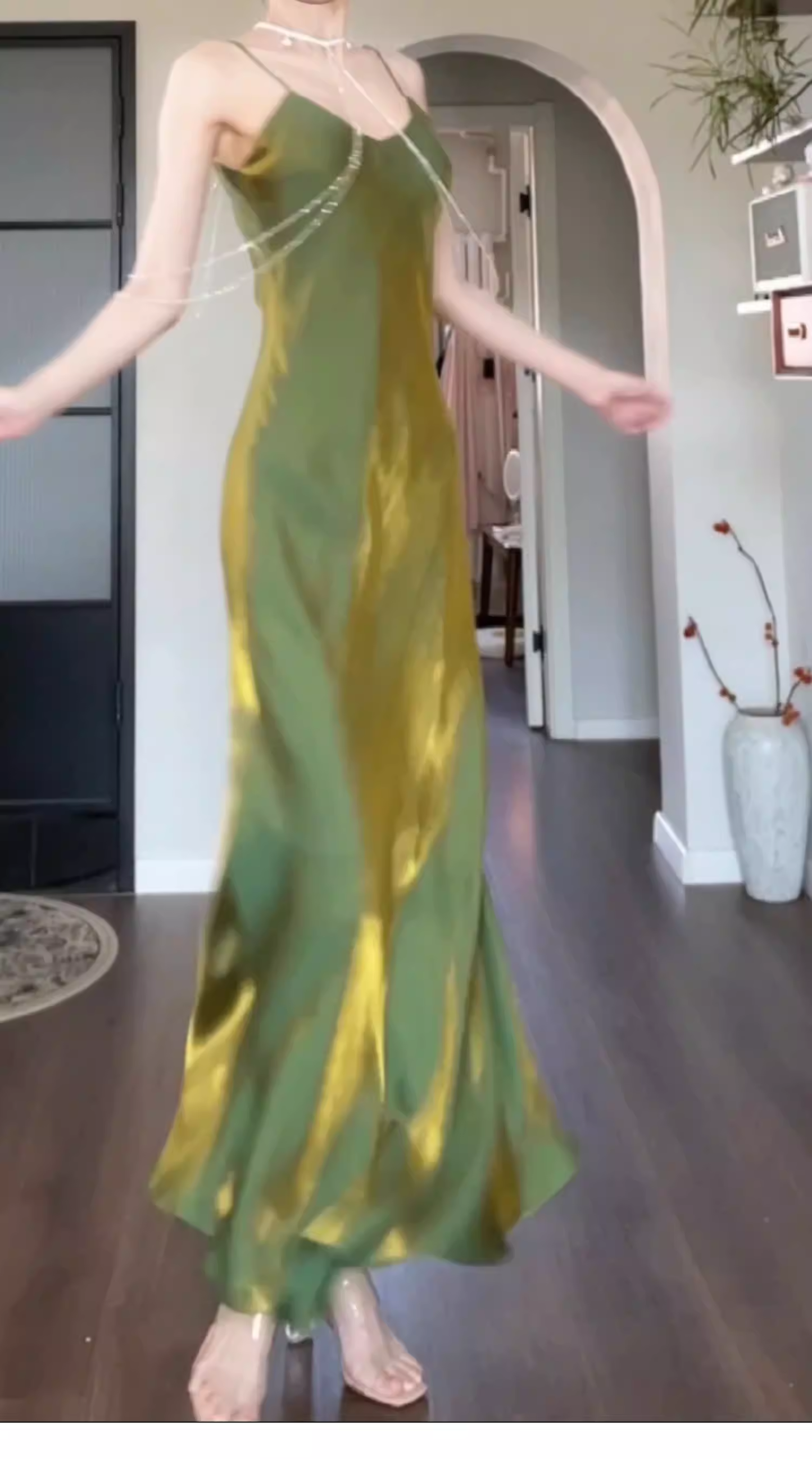 Simple Spaghetti Straps Satin Mermaid Long Wedding Guest Dress Green Birthday Party Gown SP1982