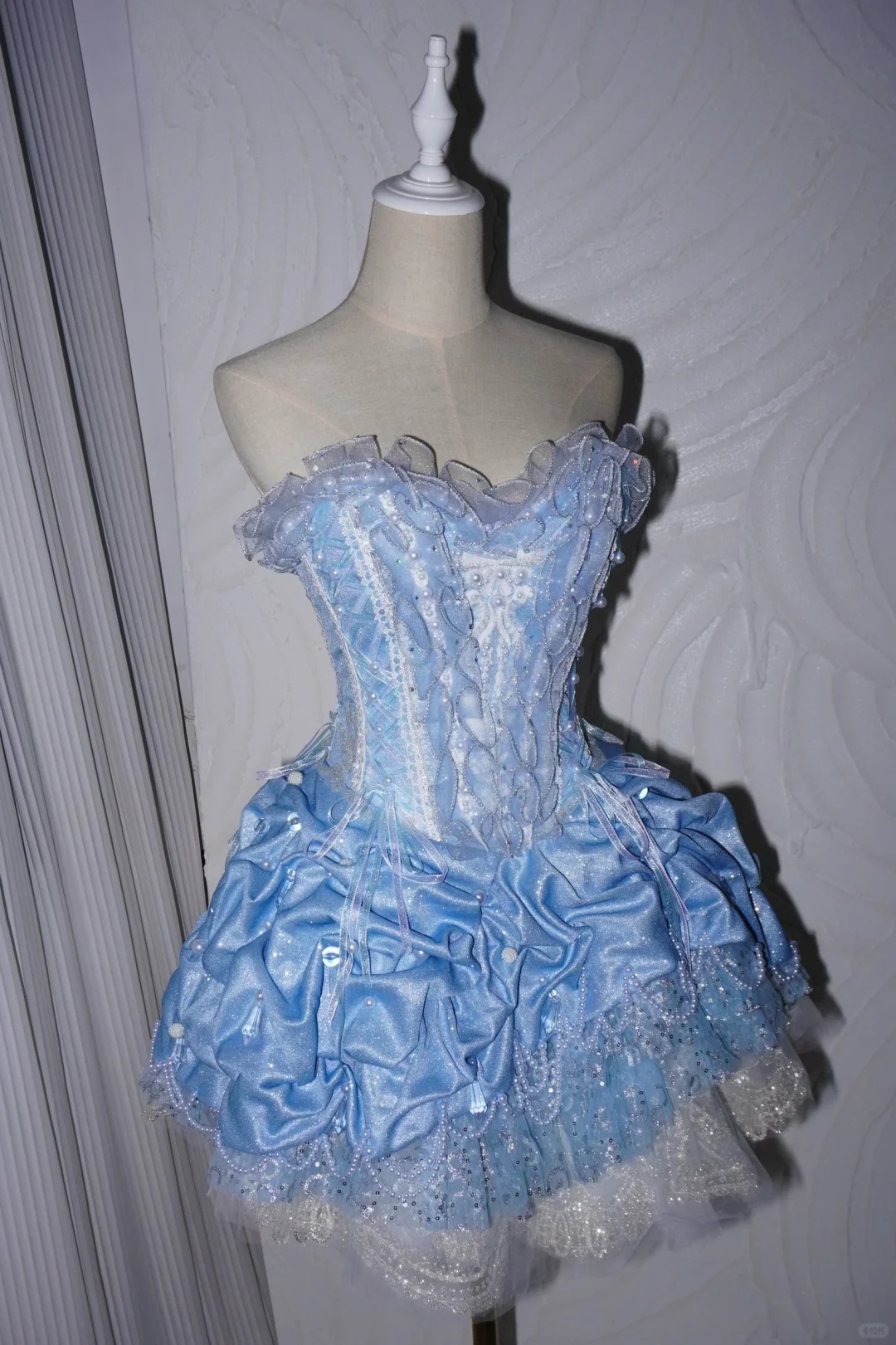 Charming Blue Strapless Satin Lace Sequin A Line Short Homecoming Dress Birthday Dress SP4217