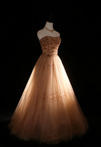 Charming Strapless Tulle Beaded Long Birthday Prom Dress Evening Dress SP1841
