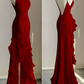 Simple Mermaid Prom Gown with Ruffles, Spaghetti Straps Backless Dress Y7338