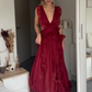 Beautiful Burgundy Chiffon Ruffles Evening Dress Slit Prom Dress Y7715