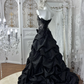 Pretty Black Lace Satin Print Floral Mermaid Long Party Dress,Formal Birthday Prom Dress With Beads SP1443