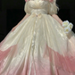 Roses Flowers Masquerade Prom Dress Champagne Pink Gradient Floral Wedding Dress Vintage Princess Dress with Pearls Y2401