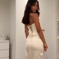 Sexy Satin Slit Evening Dress,Strapless Ivory Party Dress Bridesmaid Dress Y8729