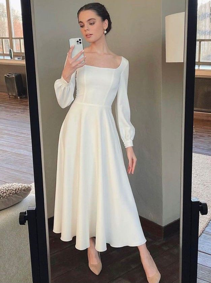 Classic White Square Neckline Wedding Dress,White Engagement Dress Y54 Simplepromdress Classic White Square Neckline Wedding Dress,White Engagement Dress Y54 Simplepromdress