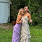 Charming Spaghetti Straps Lavender Chiffon Print Floral Evening Dress,Ruffles Long Prom Dress Y8266