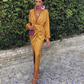 Elegant Long Sleeve Wrap Dress,Fashion Yellow Prom Dress Y4756