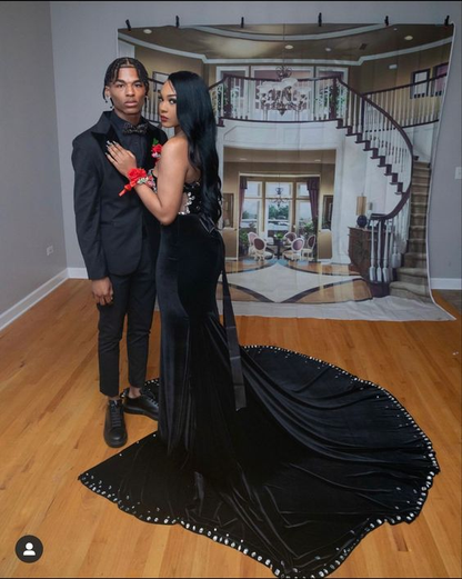 black velvet prom dress A-Line Long Dress, Black Long Evening Nox Anabel Style Elegant Black Velvet Prom Dresses