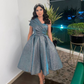 Shiny Blue One Shoulder Midi-length Evening Dress  Y4970