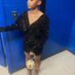 Shiny Black Sequins Homecoming Dress with Long Sleeves Y2158