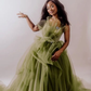 Elegant Green Tulle Spaghetti Straps A-Line Long Prom Dresses Formal Dress Y4377