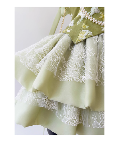 Cute Green Satin Lace Birthday Outfits Short Homecoming Dress Y9028