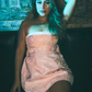 Sweet Pink Strapless Satin Print Homecoming Dress,Short Prom Dress With Bow Y7965