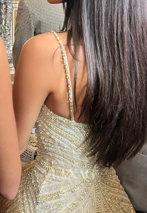 Luxurious Spaghetti Straps Sequin Beaded Gold Long Evening Dress Prom Simplepromdress Luxurious Spaghetti Straps Sequin Beaded Gold Long Evening Dress Prom Simplepromdress