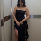 Black Sheath Ruffles Evening Dress Strapless Chiffon Prom Dress Y7765