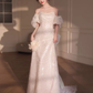 Pink A-Line Off-Shoulder Tulle Sequins Beaded Long Prom Dress,Formal Evening Dress Y8050