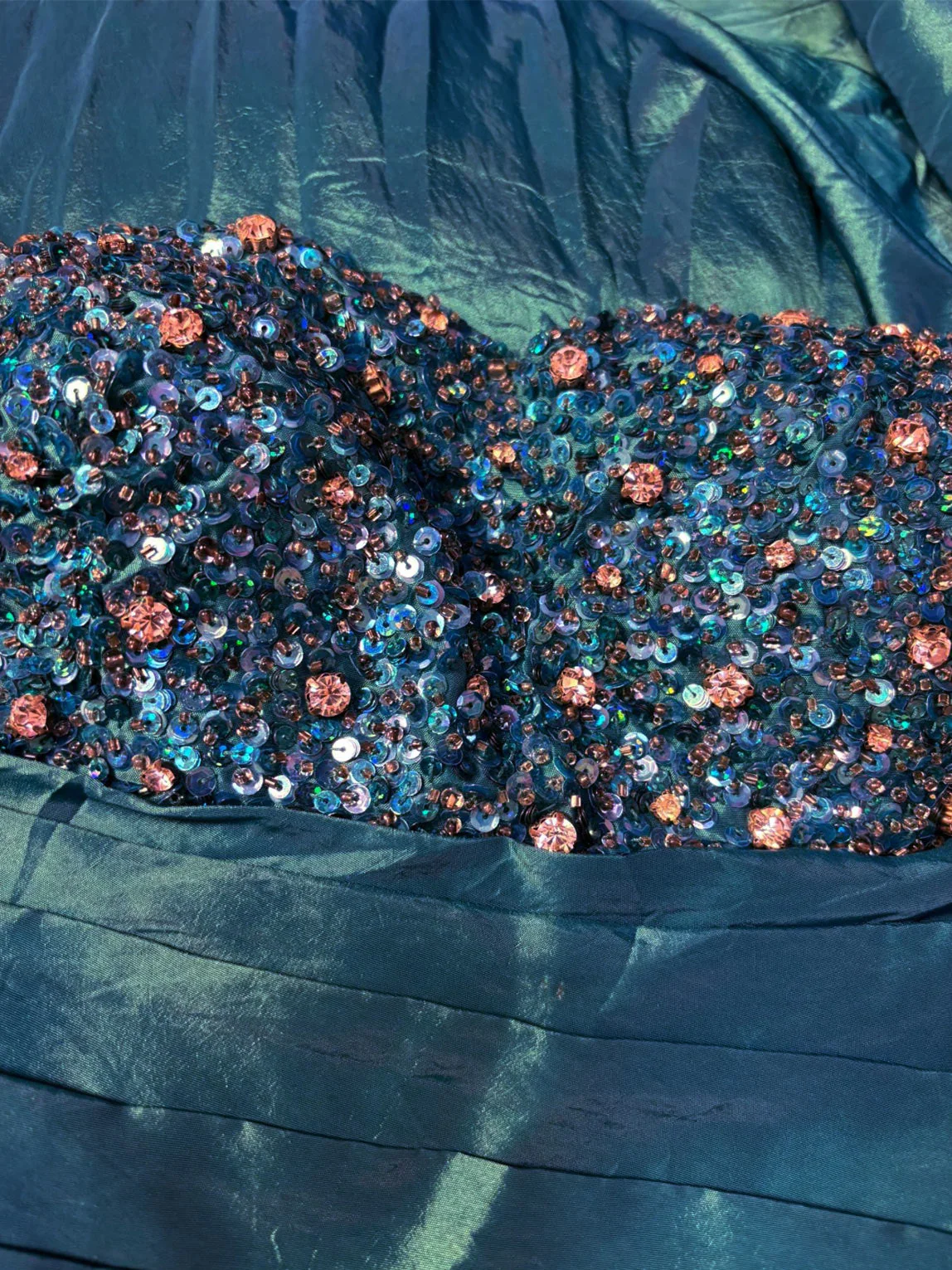 Vintage Blue Strapless Sequin Satin Pleated 3D Flowers Mermaid Long Evening Dress Formal Prom Dresses SP1385