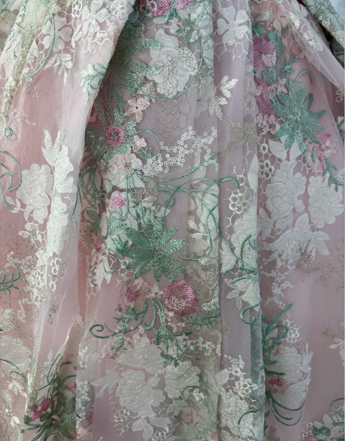 Pretty Strapless Pink Lace Floral Sequin Quinceanera Dress Sweet 16 Dress SP1778