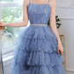 Short Puffy Blue Prom Dress,Tulle Short Blue Puffy Homecoming Dress Y2620