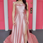 Cowl Neck Green Satin A-Line Formal Dress with Slit,Modest Prom Dress Y1884