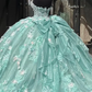 Charming Strapless Lace Appliques Ball Gown,Green A Line Birthday Quinceanera Dress Y8246