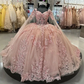 Pink Quinceanera Dresses Off Shoulder Flowers Lace Appliques Beaded Puffy Party Princess Sweet 16 Ball Gown  Y2936
