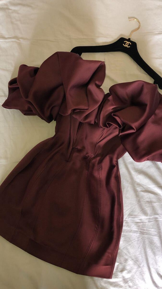 Fashion Burgundy Satin Short 9th Grade Homecoming Dress,Off The Short Cocktail Dress SP2422