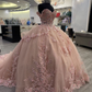 Sparkly Pink Appliques Ball Gown,Pink Princess Dress Y2341