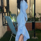 Mermaid Light Blue Women's Prom Dresses V Neck Long Sleeves Formal Occasion Dress Temperament Evening Dress Y4764