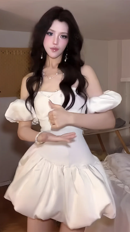 Pretty Off The Shoulder White Satin A Line Short Prom Dress Formal Graduation Homecoming Dress SP144