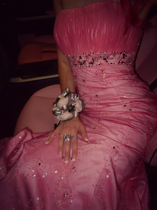 Glamorous Pink Tulle Sequin Beaded Long Party Dress Birthday Dress SP2452
