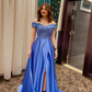 Blue Off The Shoulder A-line Prom Dress,Blue Evening Dress Y5778