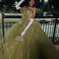 Elegant Green Tulle Spaghetti Straps A-Line Long Prom Dresses Formal Dress Y4377