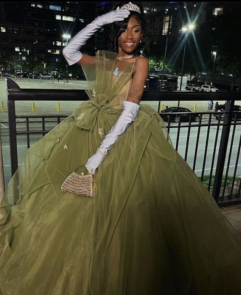 Elegant Green Tulle Spaghetti Straps A-Line Long Prom Dresses Formal Dress Y4377
