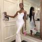 Elegant White Spaghetti Straps Sheath Prom Dress For Black Girls Y5076