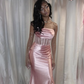 Pink Strapless Satin Mermaid Evening Dress Long Prom Dress Y7721